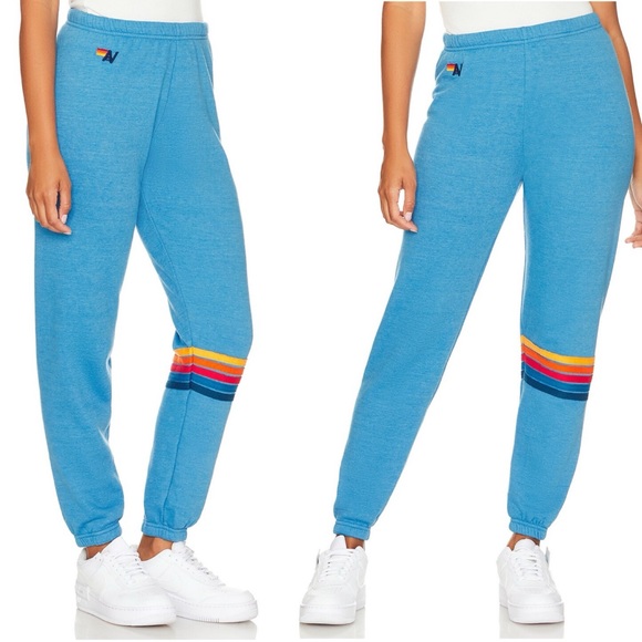 Aviator Nation stripe stitch sweatpants in ocean blue